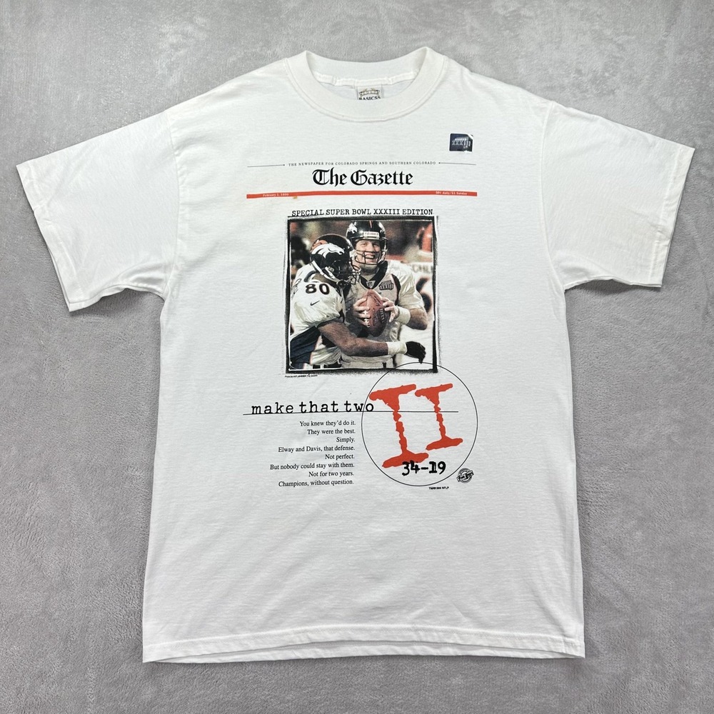 Vintage Denver Broncos Shirt Mens Large White NFL Football Super Bowl XXXIII 90s